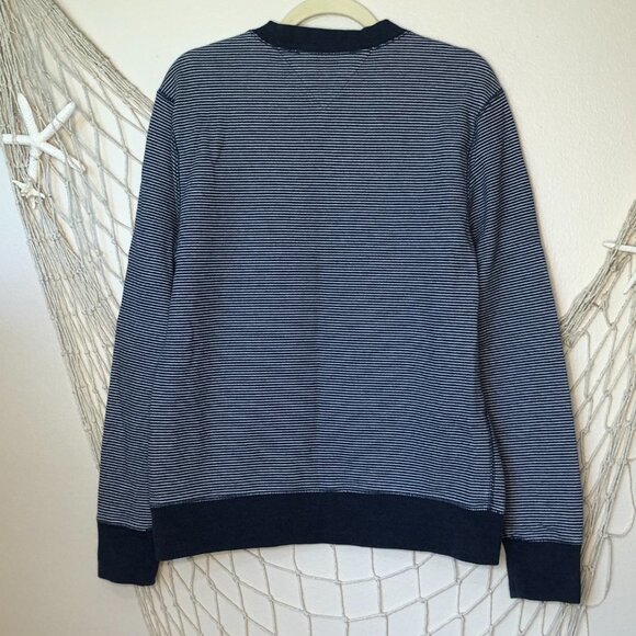 TOMMY HILFIGER Navy & White Stripe Logo French Terry Sweatshirt M - Picture 5 of 9